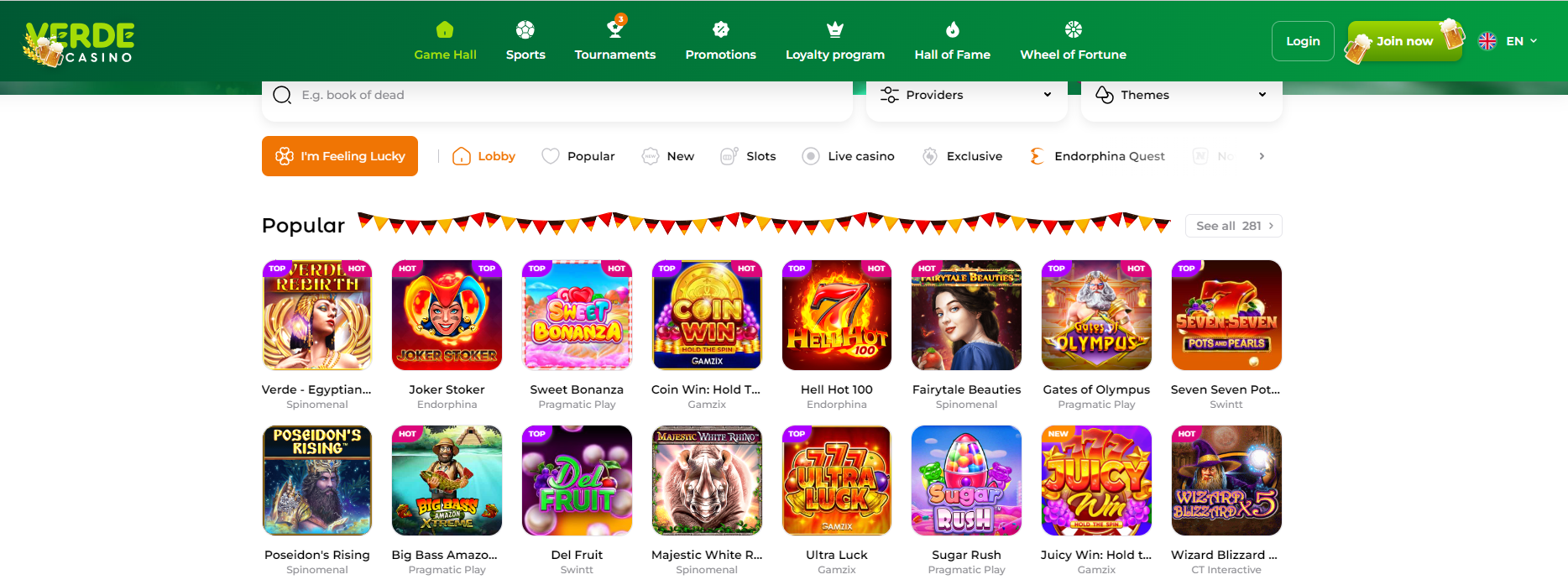 Typer af spil på Verde Casino online casino